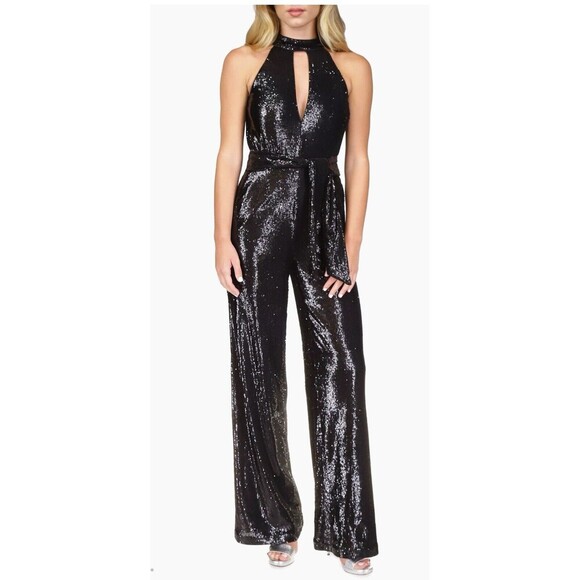 Michael Kors Sequined Halter Neck Jumpsuit classy sparkle party SZ small NO BELT - Picture 15 of 15